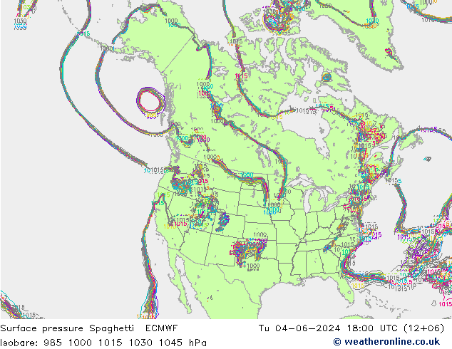 Bodendruck Spaghetti ECMWF Di 04.06.2024 18 UTC