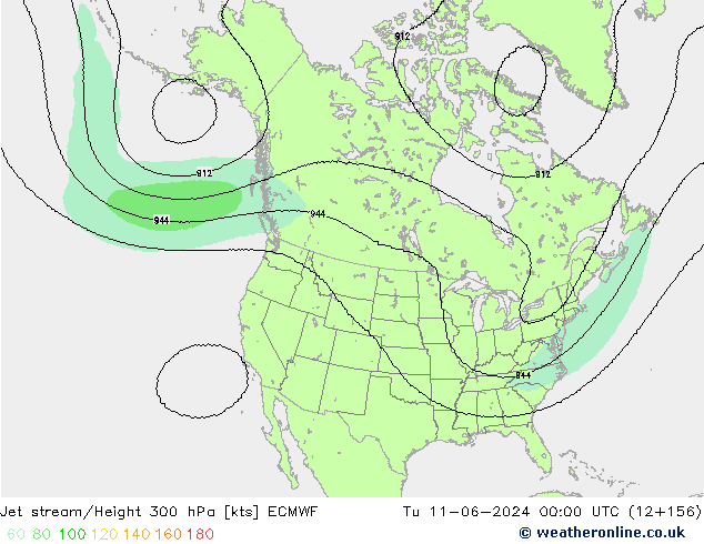 Jet stream/Height 300 hPa ECMWF Út 11.06.2024 00 UTC