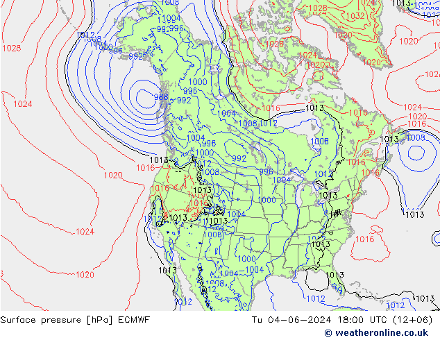 Atmosférický tlak ECMWF Út 04.06.2024 18 UTC