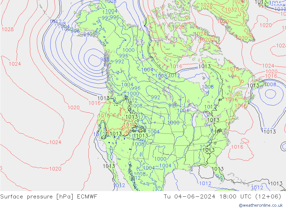 Surface pressure ECMWF Tu 04.06.2024 18 UTC