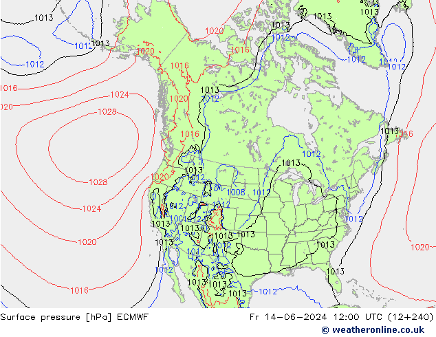 Surface pressure ECMWF Fr 14.06.2024 12 UTC