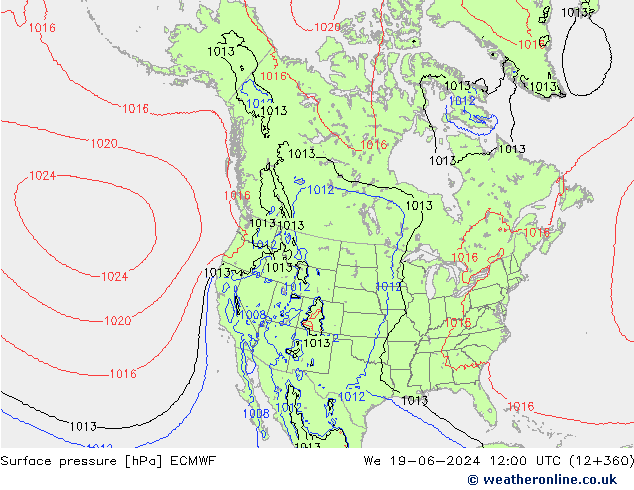 Luchtdruk (Grond) ECMWF wo 19.06.2024 12 UTC