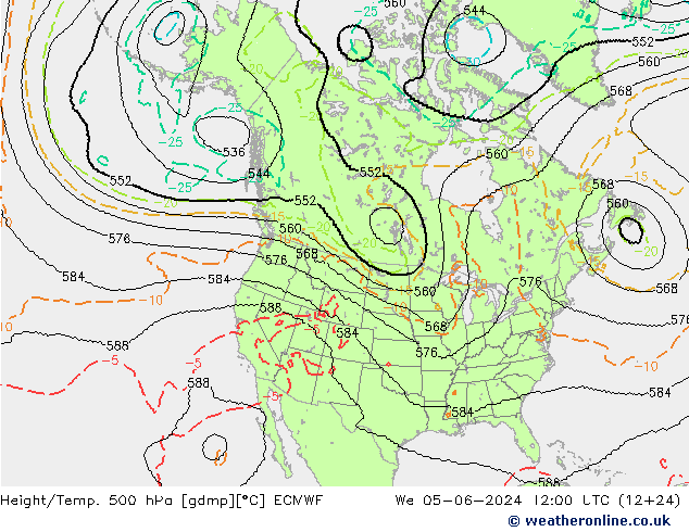 Height/Temp. 500 hPa ECMWF Mi 05.06.2024 12 UTC