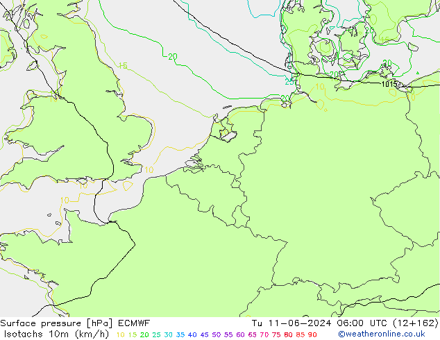 Isotachs (kph) ECMWF  11.06.2024 06 UTC