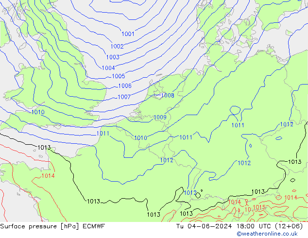 Atmosférický tlak ECMWF Út 04.06.2024 18 UTC