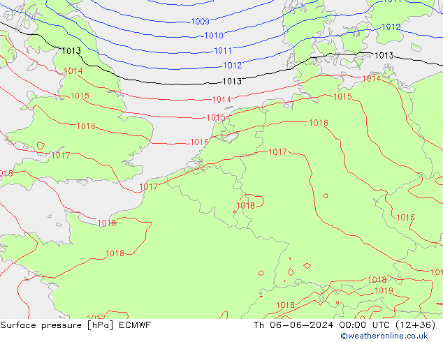 Surface pressure ECMWF Th 06.06.2024 00 UTC