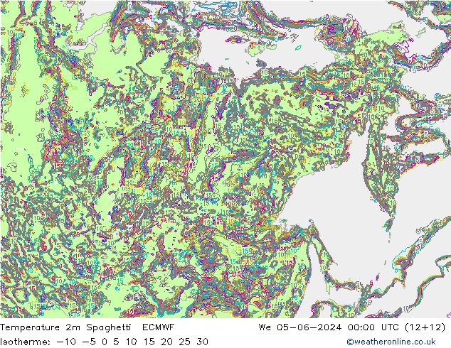 Temperature 2m Spaghetti ECMWF We 05.06.2024 00 UTC