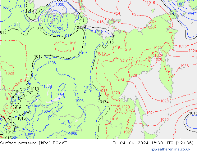 Surface pressure ECMWF Tu 04.06.2024 18 UTC