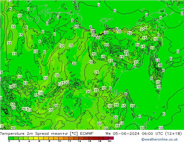 Temperaturkarte Spread ECMWF Mi 05.06.2024 06 UTC