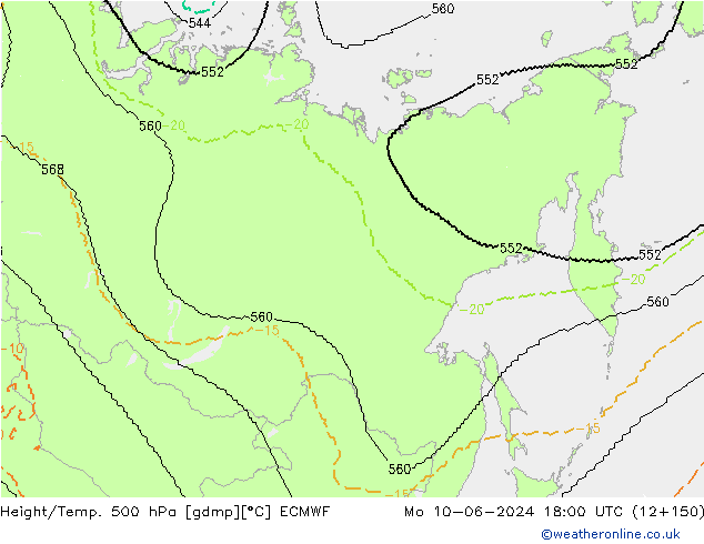 Hoogte/Temp. 500 hPa ECMWF ma 10.06.2024 18 UTC