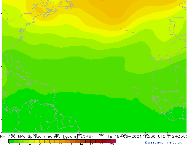 RH 700 hPa Spread ECMWF mar 18.06.2024 12 UTC