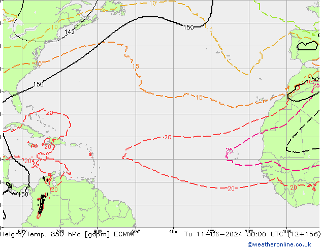 Height/Temp. 850 гПа ECMWF вт 11.06.2024 00 UTC