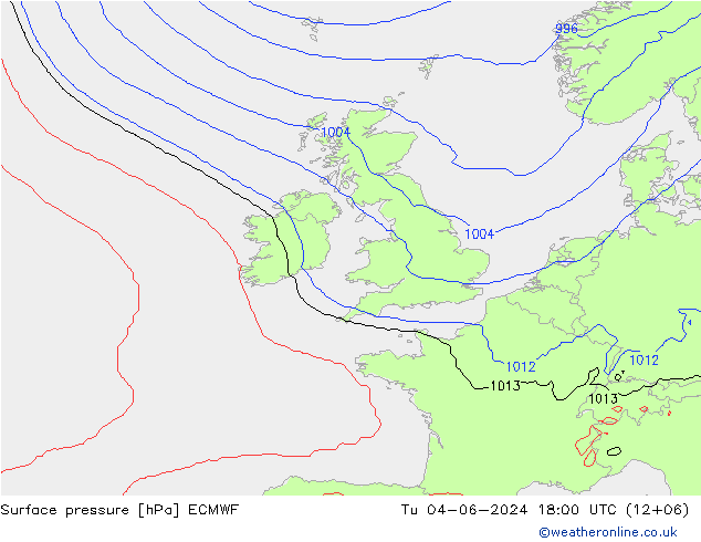 Yer basıncı ECMWF Sa 04.06.2024 18 UTC