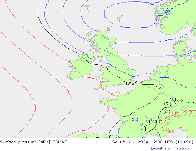 Presión superficial ECMWF sáb 08.06.2024 12 UTC