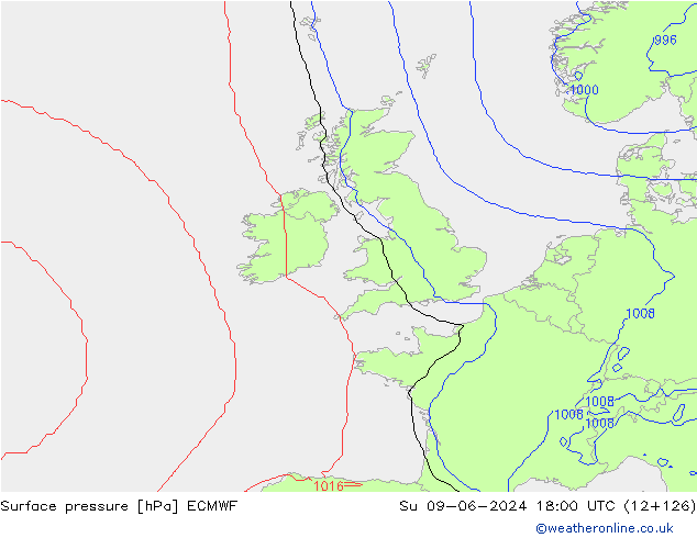 Presión superficial ECMWF dom 09.06.2024 18 UTC