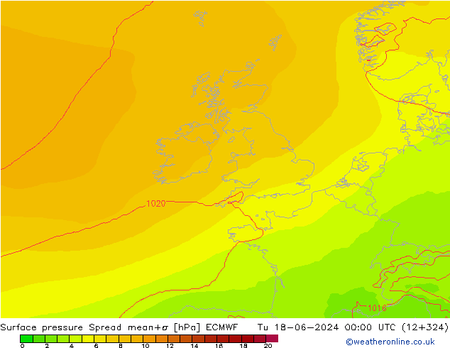 pressão do solo Spread ECMWF Ter 18.06.2024 00 UTC