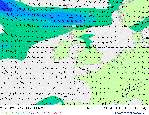 Wind 925 hPa ECMWF Th 06.06.2024 18 UTC