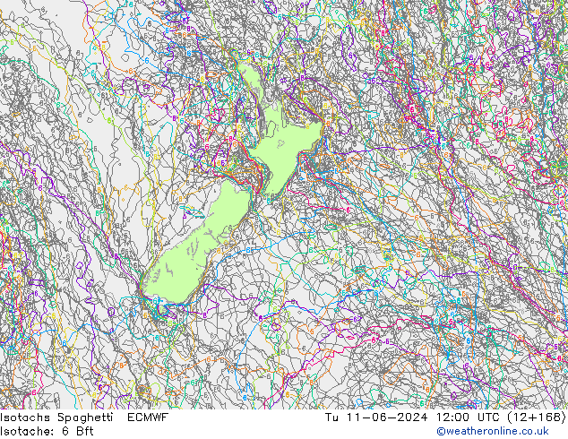 Isotachs Spaghetti ECMWF Tu 11.06.2024 12 UTC