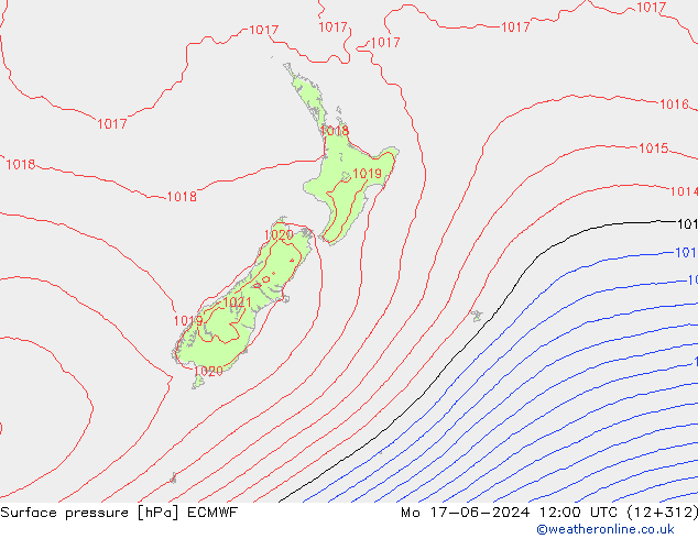 pressão do solo ECMWF Seg 17.06.2024 12 UTC