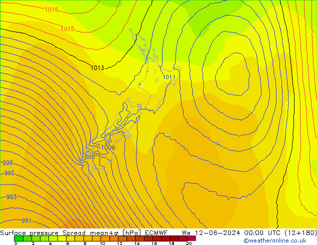 Pressione al suolo Spread ECMWF mer 12.06.2024 00 UTC