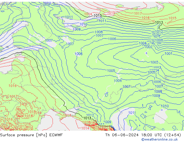 Atmosférický tlak ECMWF Čt 06.06.2024 18 UTC