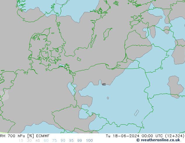 RH 700 гПа ECMWF вт 18.06.2024 00 UTC