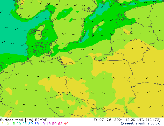 Bodenwind ECMWF Fr 07.06.2024 12 UTC