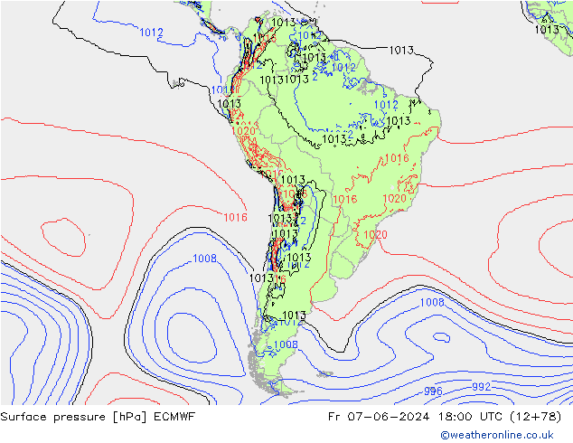 приземное давление ECMWF пт 07.06.2024 18 UTC