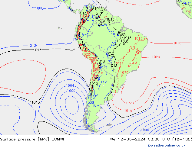 Luchtdruk (Grond) ECMWF wo 12.06.2024 00 UTC