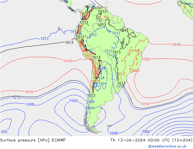 pressão do solo ECMWF Qui 13.06.2024 00 UTC