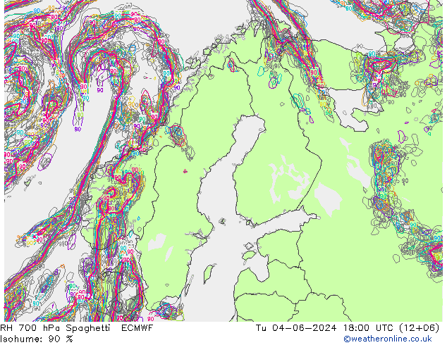 RH 700 hPa Spaghetti ECMWF Di 04.06.2024 18 UTC