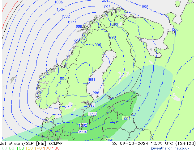 Jet stream/SLP ECMWF Su 09.06.2024 18 UTC