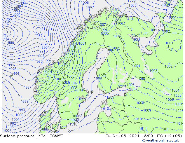 приземное давление ECMWF вт 04.06.2024 18 UTC