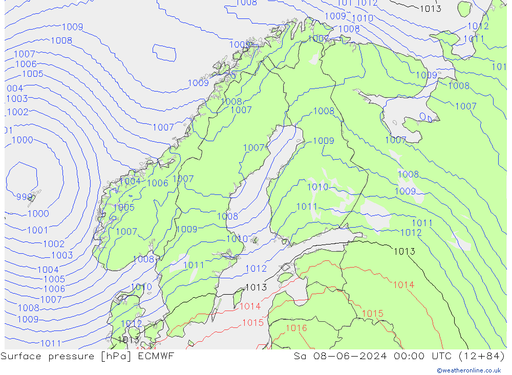 Bodendruck ECMWF Sa 08.06.2024 00 UTC