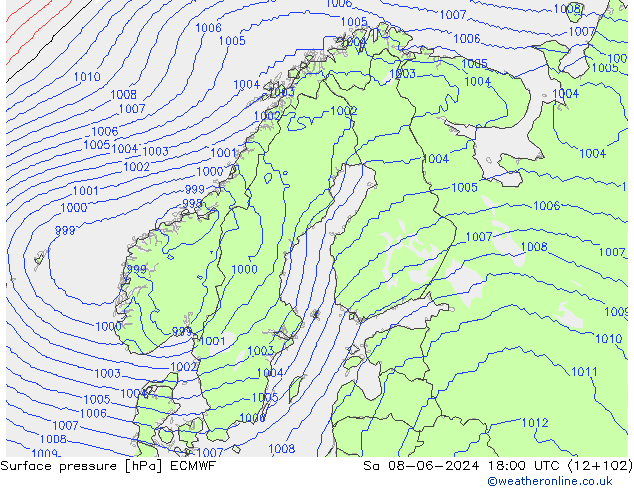 pressão do solo ECMWF Sáb 08.06.2024 18 UTC