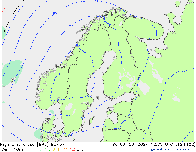 High wind areas ECMWF dom 09.06.2024 12 UTC