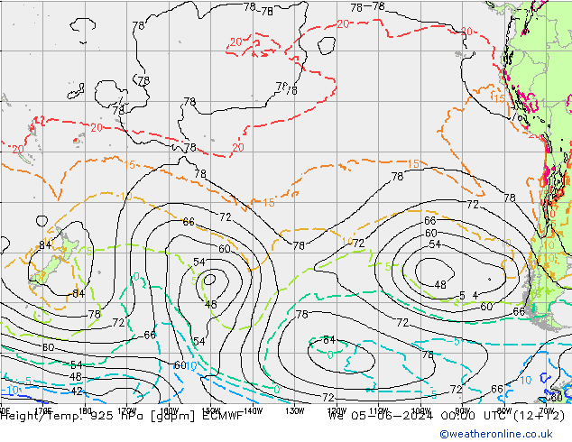 Height/Temp. 925 hPa ECMWF Qua 05.06.2024 00 UTC