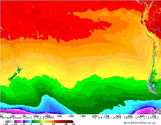 Temperature (2m) ECMWF Út 04.06.2024 18 UTC