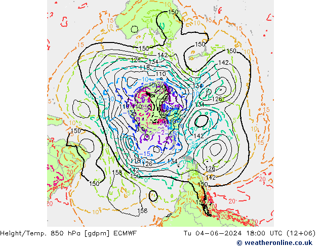 Height/Temp. 850 hPa ECMWF Tu 04.06.2024 18 UTC