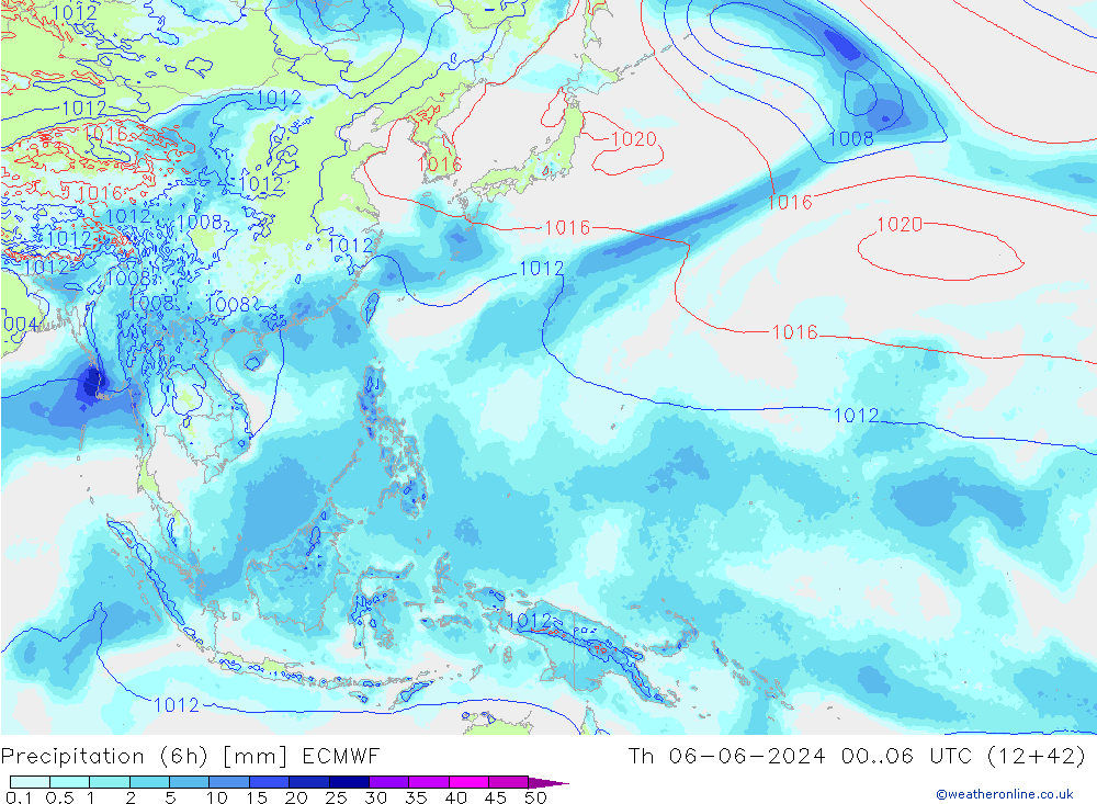 осадки (6h) ECMWF чт 06.06.2024 06 UTC