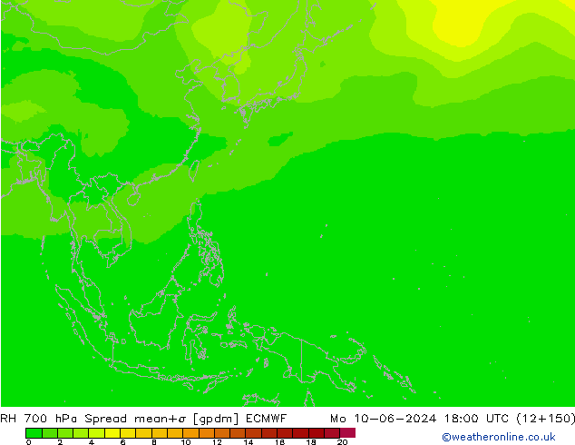 RH 700 hPa Spread ECMWF Po 10.06.2024 18 UTC