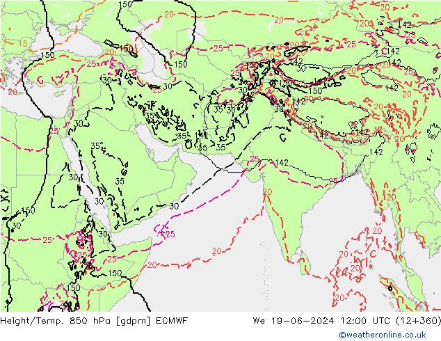 Yükseklik/Sıc. 850 hPa ECMWF Çar 19.06.2024 12 UTC