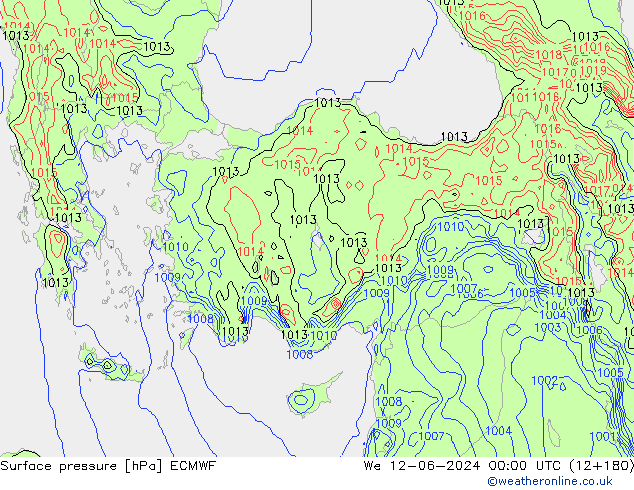 Presión superficial ECMWF mié 12.06.2024 00 UTC