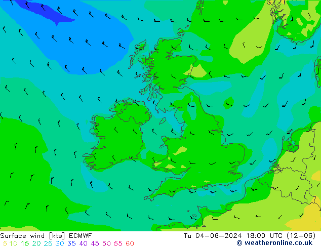 ветер 10 m ECMWF вт 04.06.2024 18 UTC