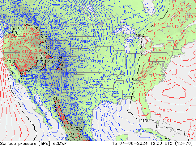 Atmosférický tlak ECMWF Út 04.06.2024 12 UTC