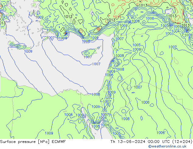 Surface pressure ECMWF Th 13.06.2024 00 UTC