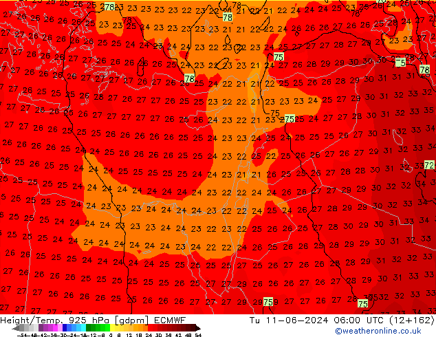 Height/Temp. 925 hPa ECMWF Tu 11.06.2024 06 UTC