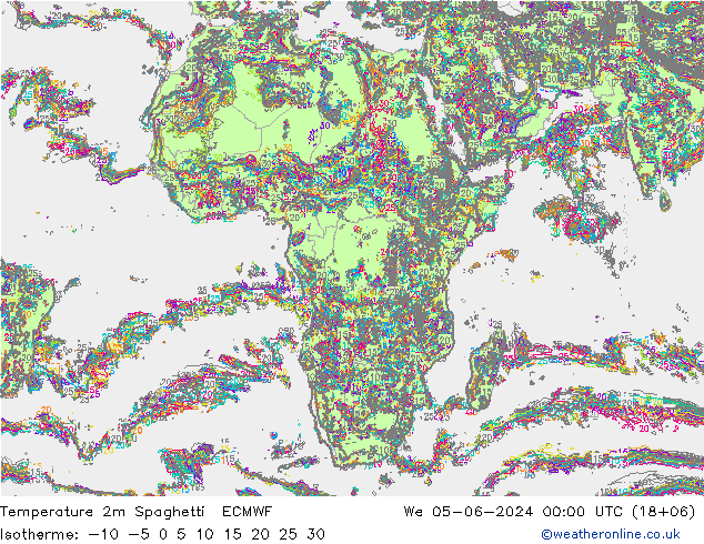 Temperatuurkaart Spaghetti ECMWF wo 05.06.2024 00 UTC
