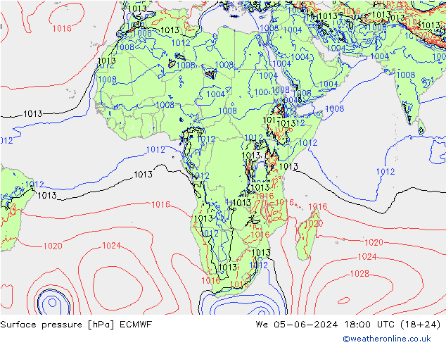 Presión superficial ECMWF mié 05.06.2024 18 UTC