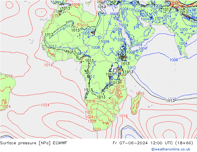 Atmosférický tlak ECMWF Pá 07.06.2024 12 UTC